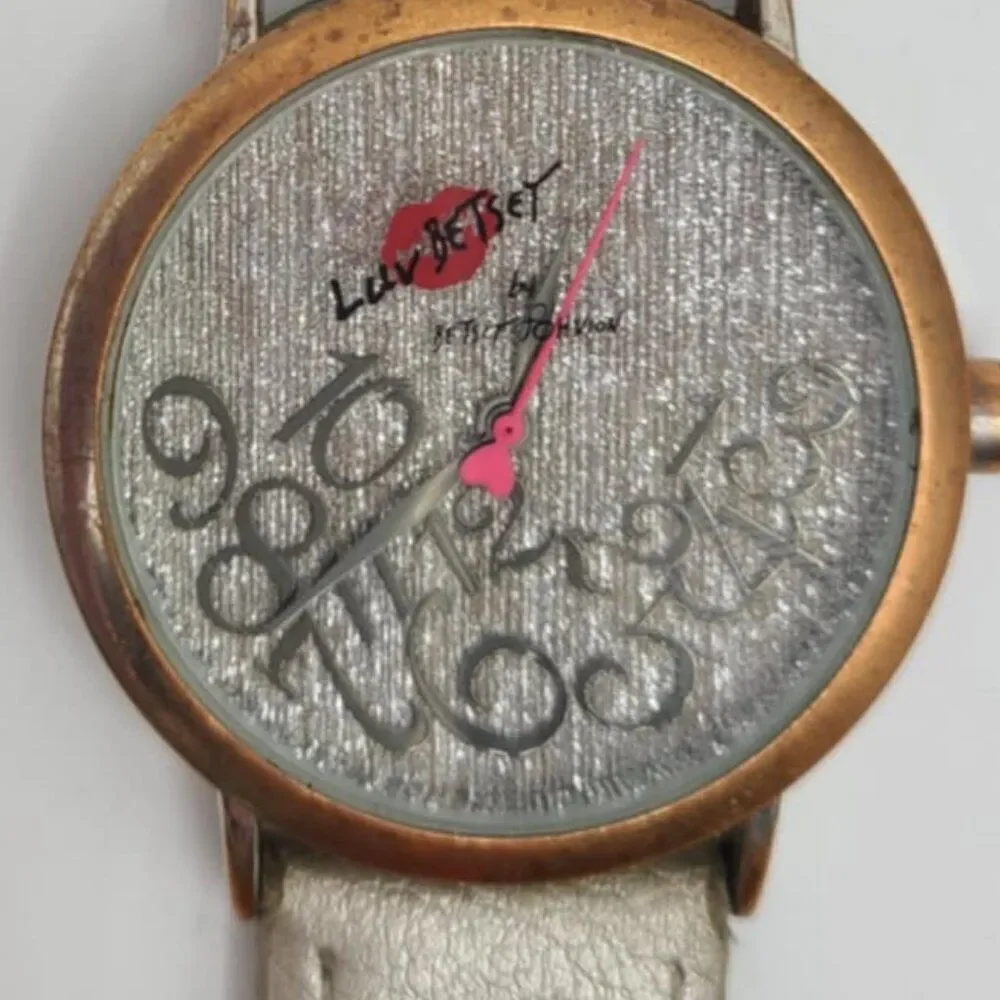 Betsey Johnson Falling for Watch Working Rose Gold Bezel Silver Band